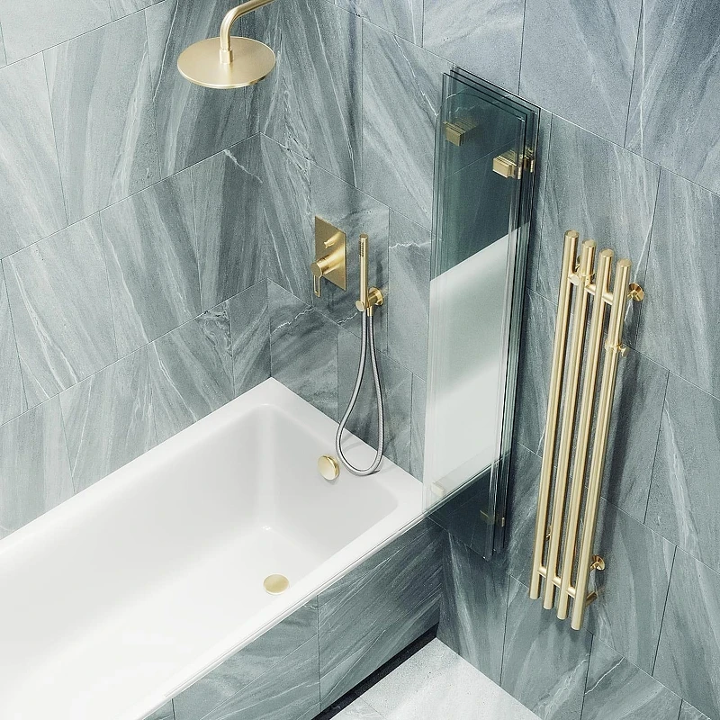 Шторка для ванны Maybah Glass MGV-584-3 980х1400 складная 4 секции Золото стекло прозрачное