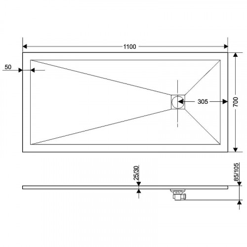 Душевой поддон из искусственного камня RGW STT ST-0117G 70x110x2,5 Серый