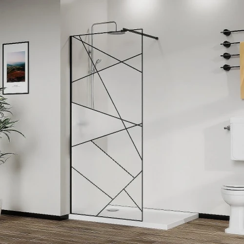Душевая перегородка Azario Walk-in 120 AZ-271-120-MB-CGP профиль Черный матовый стекло прозрачное с графическим принтом