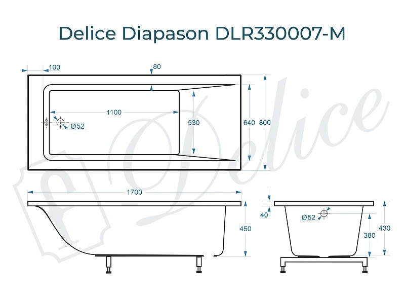 Ванна из искусственного камня Delice Diapason 170х80 DLR330007-M цвет Белый