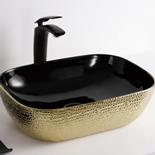 Раковина-чаша CeramaLux 46 D1333H022 Черная Золотая фаянс накладная