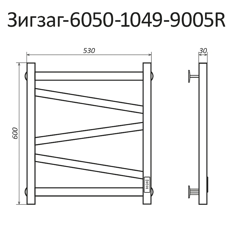 Электрический полотенцесушитель Маргроид Зигзаг профильный 600x500 Зигзаг-6050-1081-9005R правый Черный матовый нержавеющая сталь