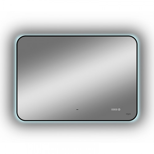 Зеркало Reflection Black View 1000х700 RF4004BV с подсветкой Черное с бесконтактным выключателем, диммером и часами МДФ / ЛДСП, стекло