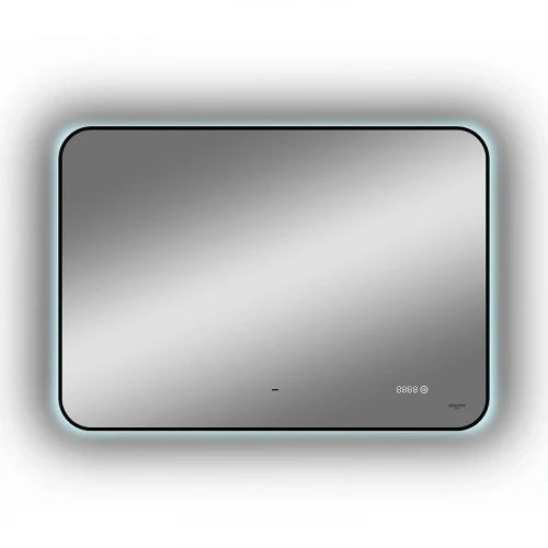 Зеркало Reflection Black View 1000х700 RF4004BV с подсветкой Черное с бесконтактным выключателем, диммером и часами МДФ / ЛДСП, стекло