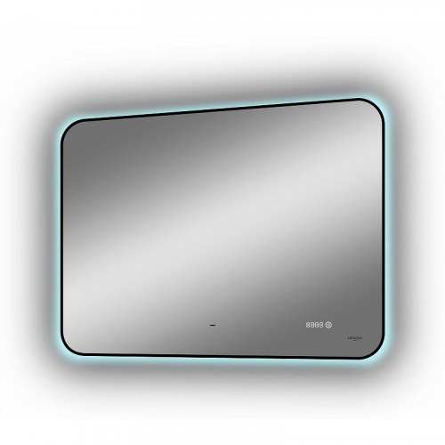 Зеркало Reflection Black View 1000х700 RF4004BV с подсветкой Черное с бесконтактным выключателем, диммером и часами МДФ / ЛДСП, стекло