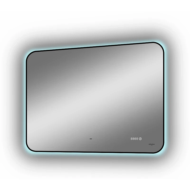 Зеркало Reflection Black View 1000х700 RF4004BV с подсветкой Черное с бесконтактным выключателем, диммером и часами МДФ / ЛДСП, стекло