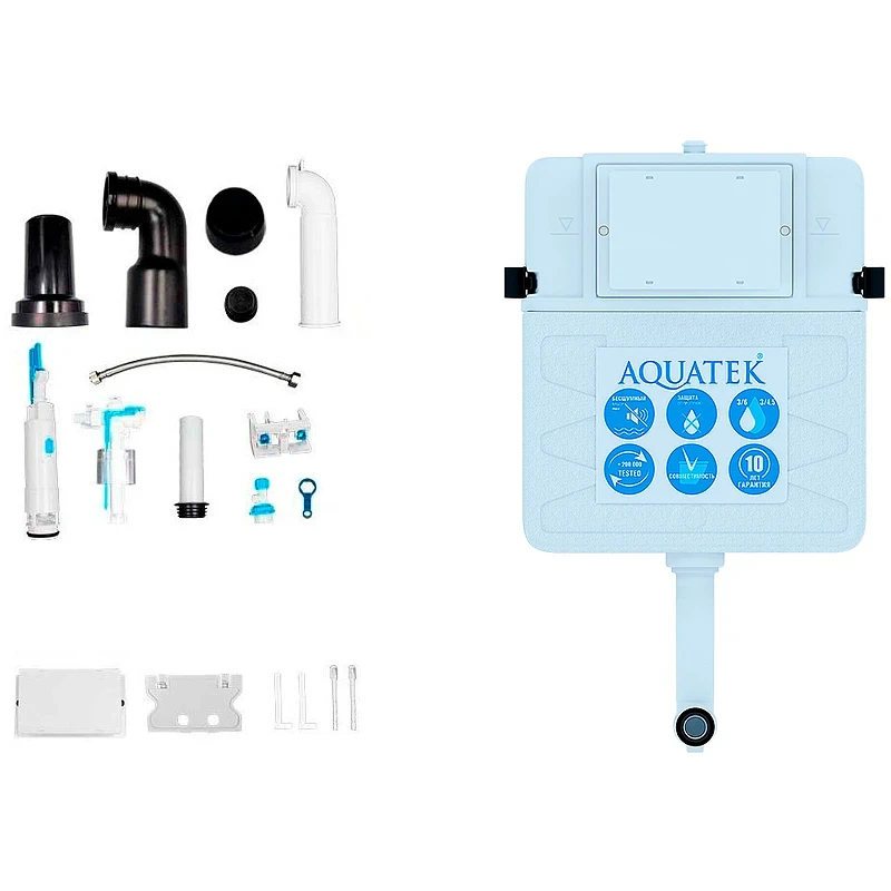 Комплект унитаза со смывным бачком Aquatek Set BW Aquatek Либра N-030 3в1 с сиденьем Микролифт и Белой глянцевой клавишей смыва фарфор приставной