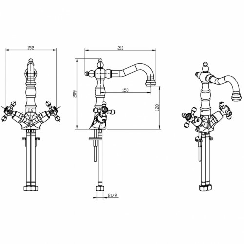 Смеситель для раковины Boheme Satine 292-ST Золото латунь