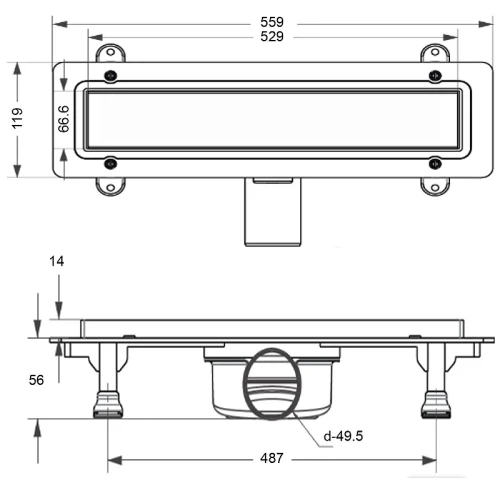 Душевой лоток Loranto Prime Skala Deluxe 50 4028.0Y050K.050.1 с решеткой цвет Нержавеющая сталь / под плитку