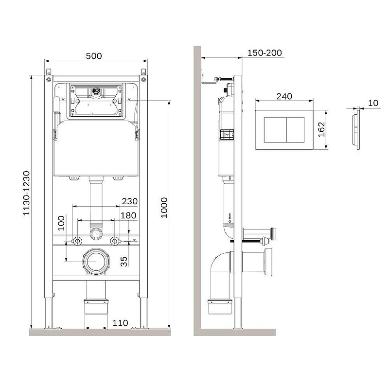 Унитаз с инсталляцией WellWant Aura WWU01121WK + AM.PM PrimeFit I012709.0238 с сиденьем Микролифт и Черной матовой клавишей смыва