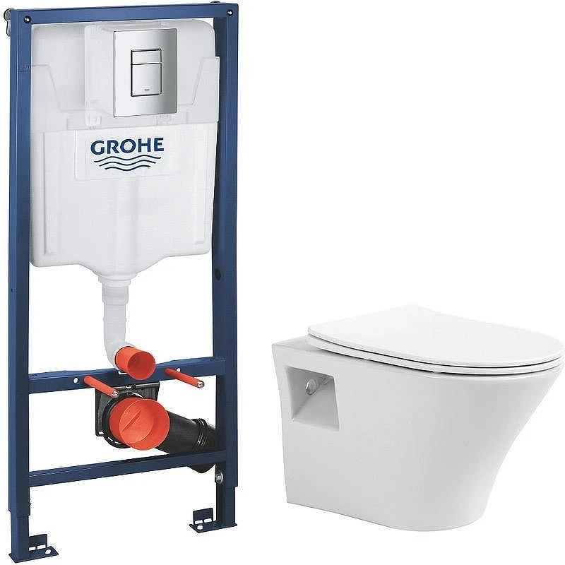 Унитаз с инсталляцией Avimano Promotion 1000080 + Grohe Rapid SL 38772001 с сиденьем Микролифт и клавишей смыва Хром