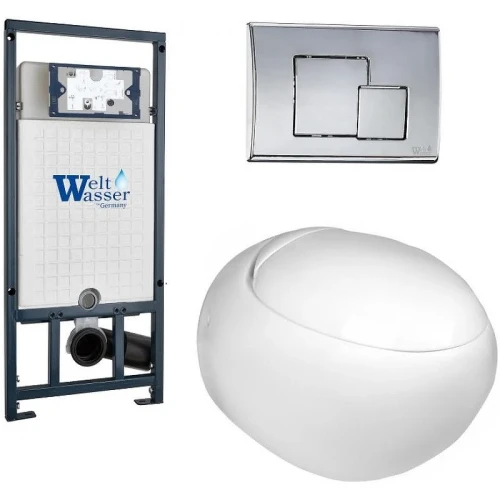 Комплект унитаза с инсталляцией WeltWasser MARBERG 507 + JECKENBACH 004 GL-WT + MAR 507 SE-CR 10000006967 цвет Белый глянцевый с сиденьем Микролифт и клавишей смыва цвет Хром