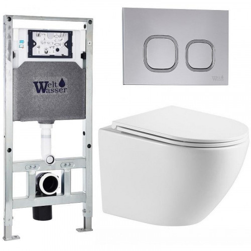 Комплект унитаза с инсталляцией WeltWasser AMBERG 506 ST + MERZBACH 043 MT-WT + AMBERG RD-CR 10000011426 цвет Белый матовый с сиденьем Микролифт и клавишей смыва цвет Хром