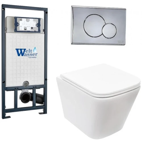Комплект унитаза с инсталляцией WeltWasser MARBERG 507 + GELBACH 043 MT-WT + MAR 507 RD CR 10000011918 цвет Белый матовый с сиденьем Микролифт и клавишей смыва цвет Хром