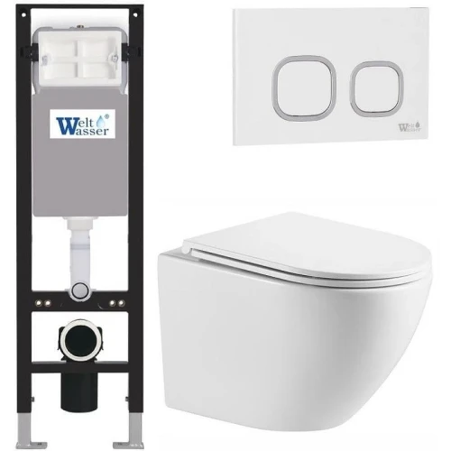 Комплект унитаза с инсталляцией WeltWasser AMBERG 350 + MERZBACH 043 MT-WT + AMBERG RD-WT 10000012392 цвет Белый матовый с сиденьем Микролифт и клавишей смыва цвет Белый