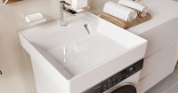 Раковина Azario Sharp 60 CS00078298 на стиральную машину Белая искусственный камень (литьевой мрамор) подвесная, на стиральную машину