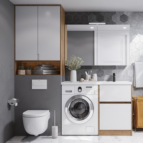 Зеркальный шкаф Aquaton Лондри 120 1A267402LH010 Белый глянцевый МДФ / ЛДСП, стекло