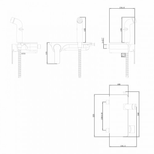 Гигиенический душ со смесителем Lemark Solo LM7168CW Хром латунь на стену