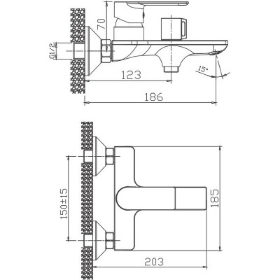 Смеситель для ванны Haiba HB60505-3 Оружейная сталь латунь на стену