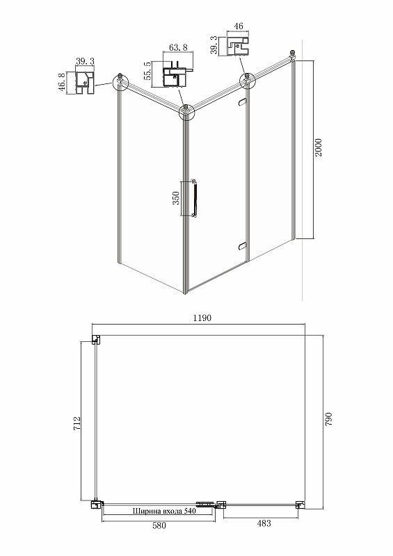 Душевой уголок Ambassador Royal 120x80 18015110-L профиль Хром стекло прозрачное с рисунком