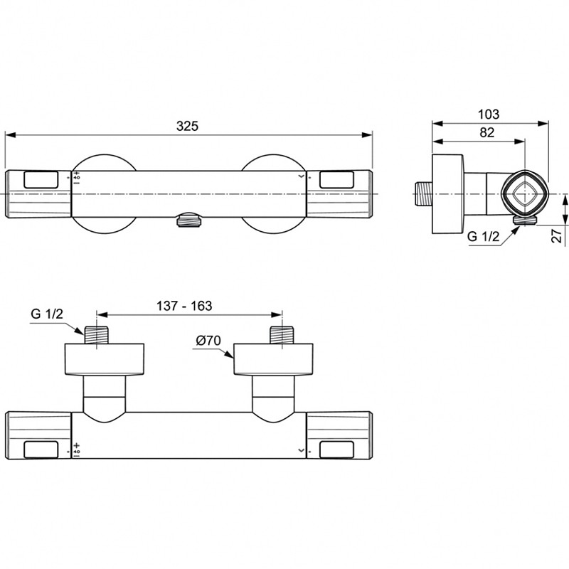 Смеситель для душа Ideal Standard Ceratherm T100 A7229AA с термостатом Хром латунь на стену