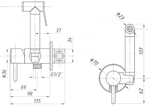 Гигиенический душ со смесителем ALMAes Benito AL-859-01 Хром латунь на стену