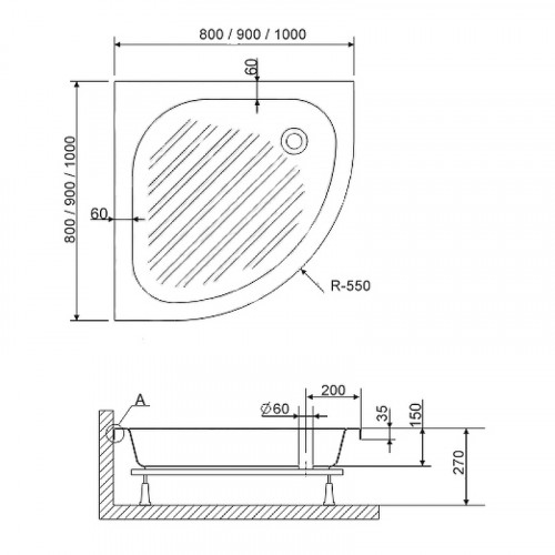 Акриловый поддон для душа RGW Acrylic BP/CL-S 90x90 16180499-51 Белый