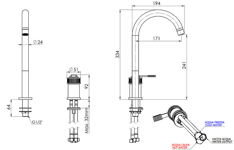 Смеситель для раковины Remer Atelier AL57L цвет Хром