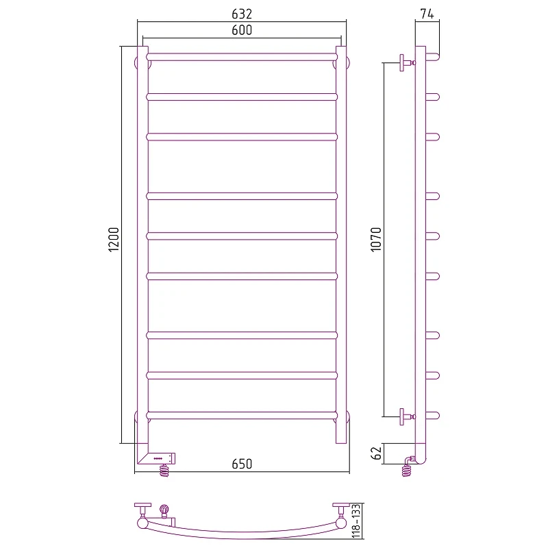 Электрический полотенцесушитель Сунержа Галант 2.0 1200x600 L 31-5200-1260 Черный матовый нержавеющая сталь