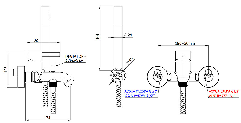 Смеситель для ванны Remer Metrica MC02BG цвет Золото брашированное