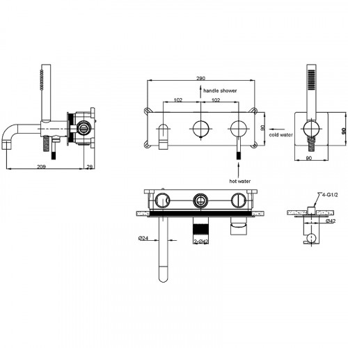 Смеситель для ванны Boheme Uno 464-3-MW Белый матовый латунь встраиваемый