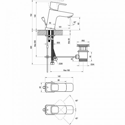 Смеситель для раковины Ravak 10° TD 011.00 X070063 Хром латунь