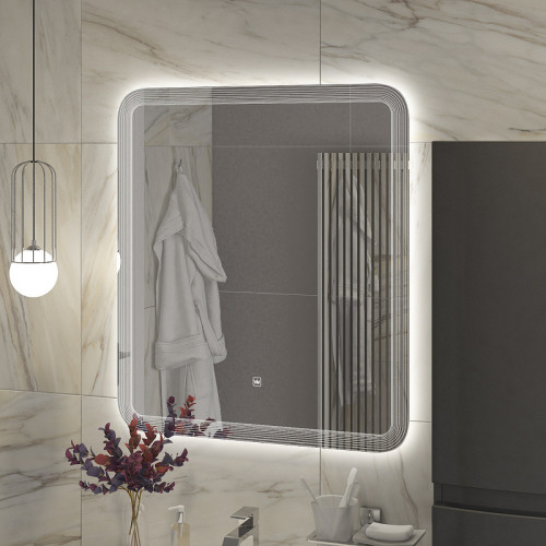 Зеркало Cezares Duet 70 CZR-SPC-DUET-700-800-LED-TCH с подсветкой с лазерной гравировкой и сенсорным выключателем стекло