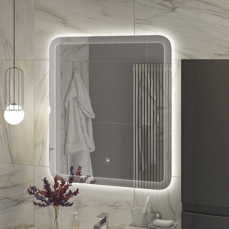 Зеркало Cezares Duet 70 CZR-SPC-DUET-700-800-LED-TCH с подсветкой с лазерной гравировкой и сенсорным выключателем стекло