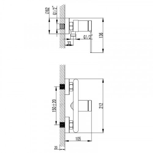 Смеситель для душа AQUAme Asti AQM6413BG Шлифованное золото латунь на стену