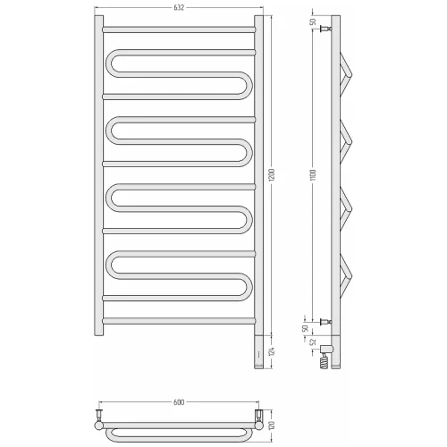 Электрический полотенцесушитель Сунержа Элегия 3.0 1200x600 R 30-5819-1260 Белый матовый нержавеющая сталь