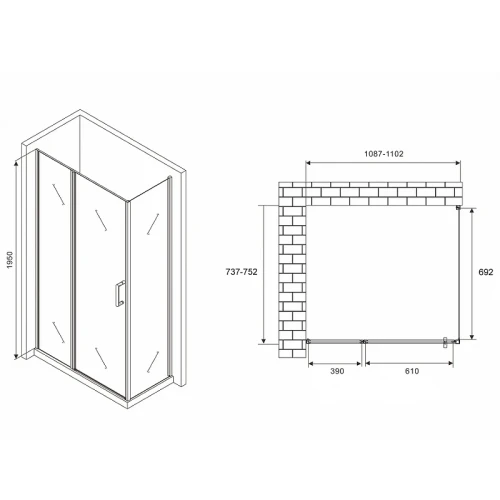 Душевой уголок Abber Sonnenstrand 110х75 AG04110MS-S75M профиль Хром стекло матовое