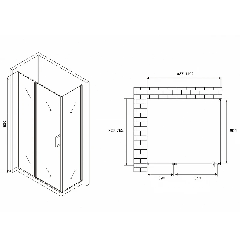 Душевой уголок Abber Sonnenstrand 110х75 AG04110MS-S75M профиль Хром стекло матовое