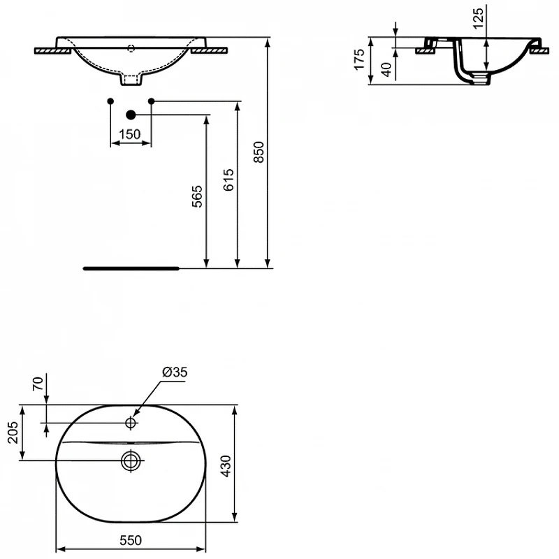 Раковина встраиваемая сверху Ideal Standard Connect 55 E503901 цвет Euro White / Евробелый