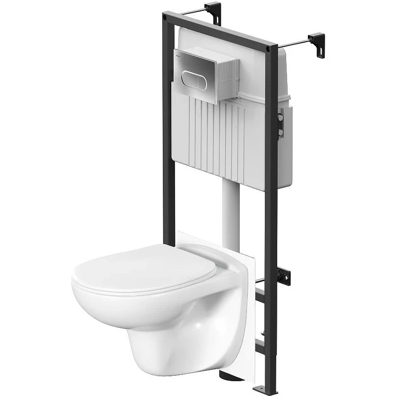 Комплект унитаза с инсталляцией Damixa Willow DX15.IS30251.1700 с сиденьем Микролифт и клавишей смыва Хром глянцевый фарфор подвесной
