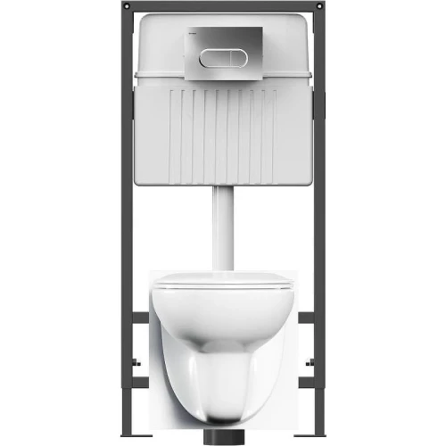 Комплект унитаза с инсталляцией Damixa Willow DX15.IS30251.1700 с сиденьем Микролифт и клавишей смыва Хром глянцевый фарфор подвесной