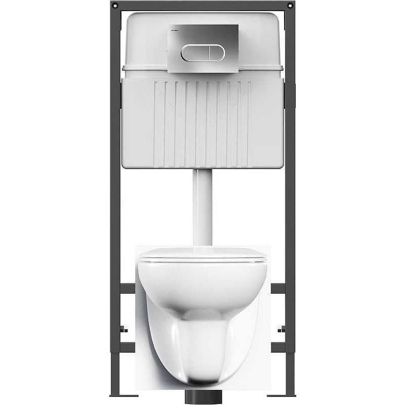 Комплект унитаза с инсталляцией Damixa Willow DX15.IS30251.1700 с сиденьем Микролифт и клавишей смыва Хром глянцевый фарфор подвесной