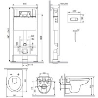 Комплект унитаза с инсталляцией Damixa Willow DX15.IS30251.1700 с сиденьем Микролифт и клавишей смыва Хром глянцевый фарфор подвесной