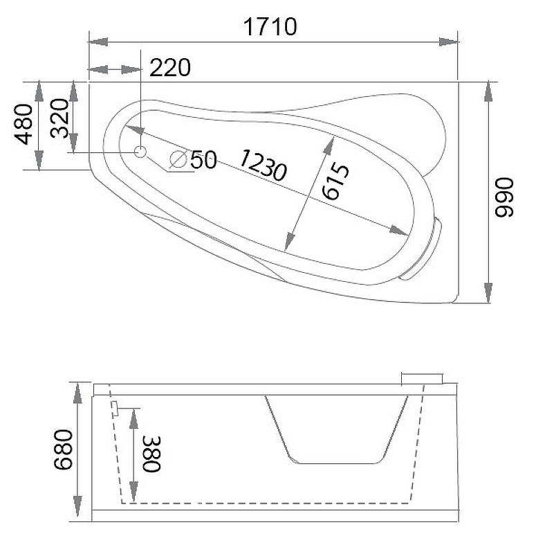 Акриловая ванна Gemy 171х99 G9046 II B R с гидромассажем