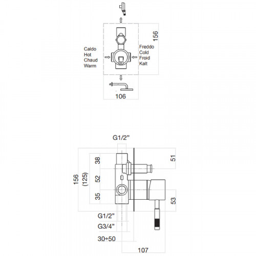 Смеситель для душа Webert Rimini RI860101010 Золото встраиваемый