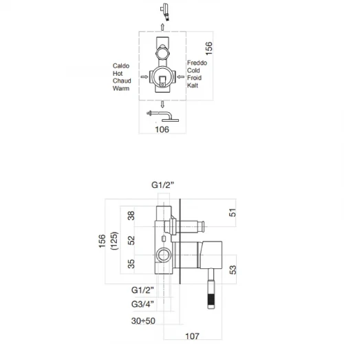 Смеситель для душа Webert Rimini RI860101010 Золото встраиваемый