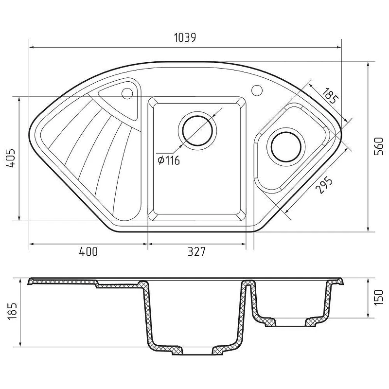 Кухонная мойка GranFest Corner C-1040E иней цвет Иней