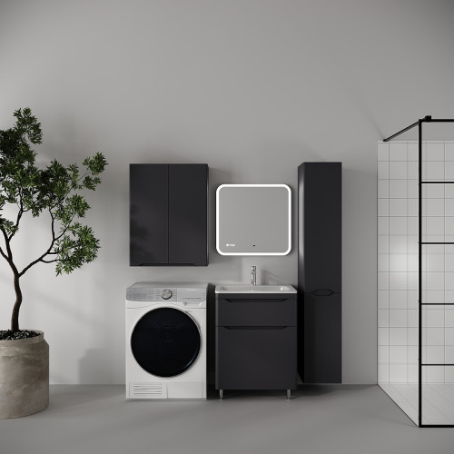 Шкаф пенал Style Line Марелла 30 R Люкс Плюс СС-00002551 с бельевой корзиной цвет Графит антискрейтч