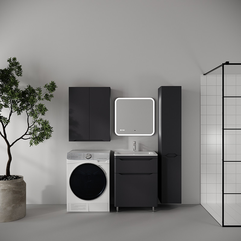 Шкаф пенал Style Line Марелла 30 R Люкс Плюс СС-00002551 с бельевой корзиной цвет Графит антискрейтч