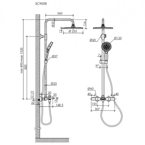 Душевая система Sancos Etna SC9008BG с термостатом Золото брашированное